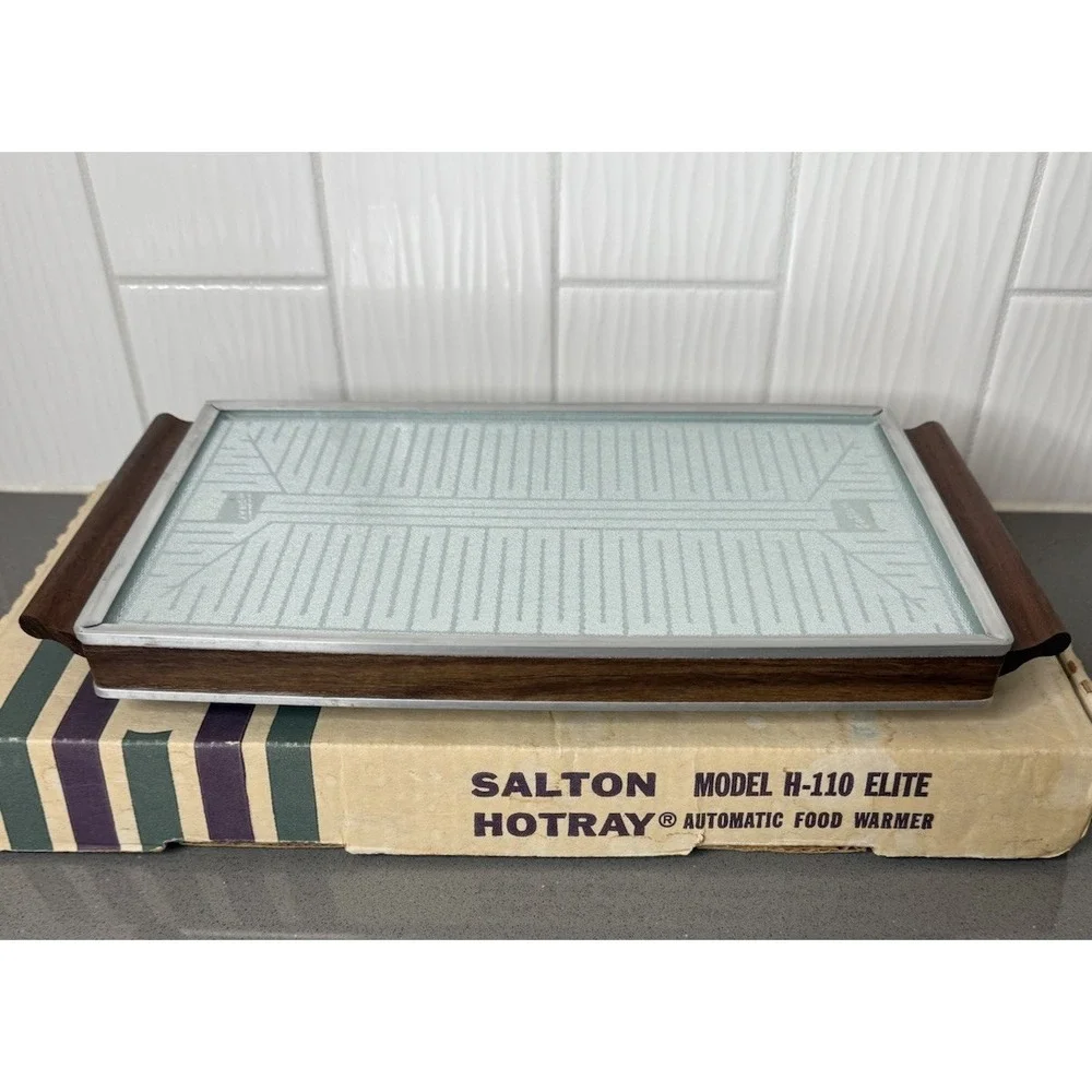 VTG Salton Hotray H-110 Food Warmer MCM Mid Century Modern Glass Hot Plate Box
